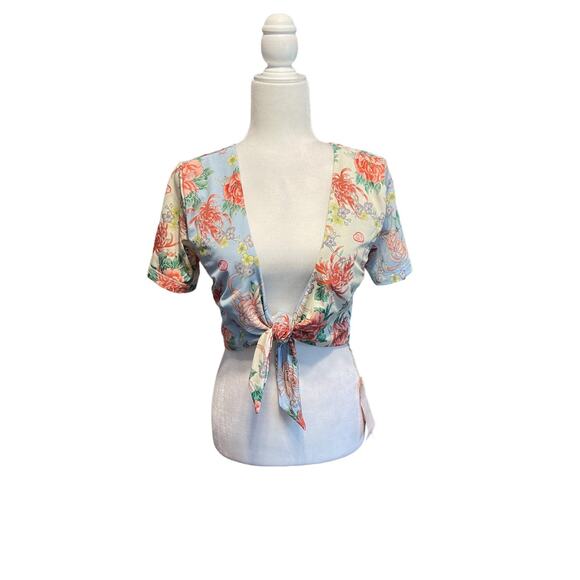 We are HAH All Tied Up Reversible Crop Top French Blue Size Large NWT - Picture 4 of 11